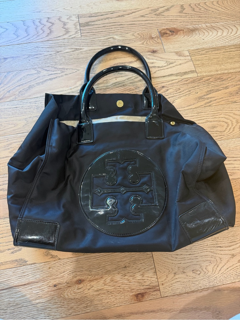 Tory Burch Black Ella Nylon Logo Tote Large